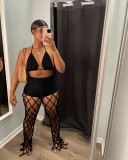 Sexy Black Beach Fishnet Perspective Hollow Halter Crop Top Two Piece