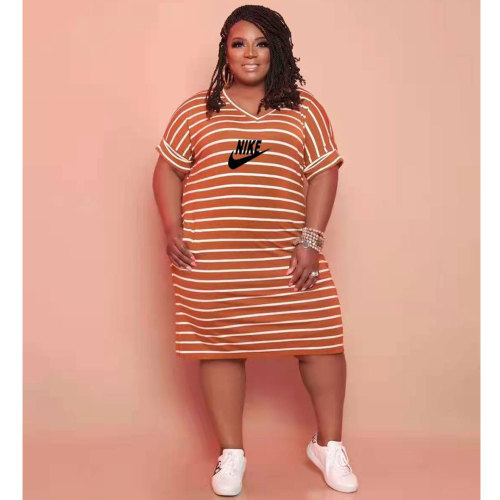 Casual Brown Printed Homewear Branded V Neck Short Sleeve Midi Dress