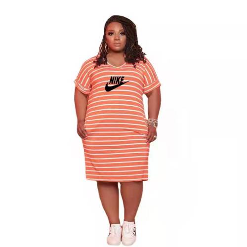 Casual Orange Printed Homewear Branded V Neck Short Sleeve Midi Dress