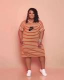 Casual Brown Printed Homewear Branded V Neck Short Sleeve Midi Dress