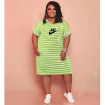 Casual Light Green Printed Homewear Branded V Neck Short Sleeve Midi Dress