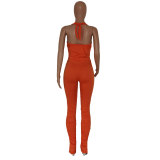 Orange Cutout Drawstring Fold Sleeveless Stacked Jumpsuit
