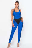 Blue Sexy Sleeveless Backless Hollow Out Jumpsuits