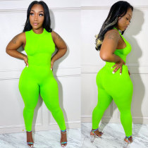 Solid Sleeveless Two Piece Ipresistible Set Fluorescent Green