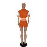Summer Orange Air Layer Jacket Baseball Uniform Casual Two-Piece Splicing Sportswear Set
