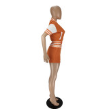 Summer Orange Air Layer Jacket Baseball Uniform Casual Two-Piece Splicing Sportswear Set