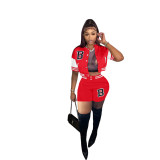 Summer Red Air Layer Jacket Baseball Uniform Letter Print Casual Two-Piece Splicing Sports Suit