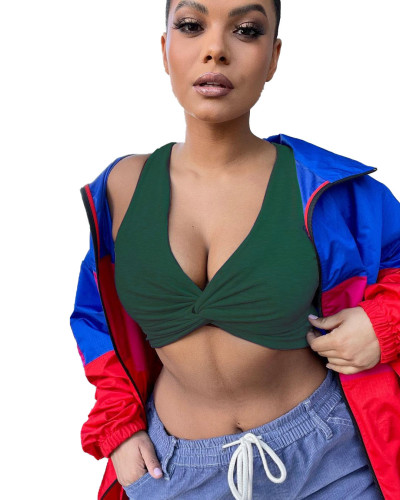 Green Sexy Casual Solid Vests V Neck Tops