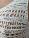 White Sexy Perspective Mesh Knitting Fringe Beach Dress