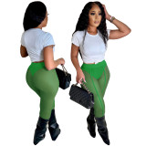 Green Sexy See Through Leggings Mesh High Waist Nightclub Casual Pants with Panties