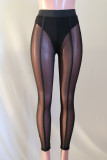 Black Sexy See Through Mesh High Waist Pack Hip Tight Casual Trousers