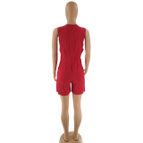 Concise Summer Solid Rompers Female Side Pockets Casual Scoop Neck Sleeveless Short Bodysuits