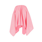 Solid Color Pink Cotton Irregular Lace Up Pleated Midi Skirt