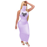 Casual Purple Printed Sleeveless Mask Dress Bodycon Nightclub Maxi Boho Dress