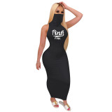 Casual Black Printed Sleeveless Mask Dress Bodycon Nightclub Maxi Boho Dress