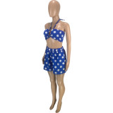 Women Casual Sexy Beach Vacation Style Polka Dots Tube Top And Shorts Two Piece Set