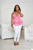 Pink Spaghetti Straps Ruffled Solid Color Top
