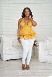 Yellow Spaghetti Straps Ruffled Solid Color Top