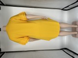 Yellow Half Sleeve Round Neck Knee-Length Ruffle Sleeve A-Line Dress