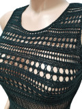 Black Sexy Perspective Mesh Knitting Fringe Beach Dress