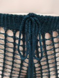Summer Black Beachwear Hollow Knitted Hollow Crop Top Casual Sleeveless Pant Set