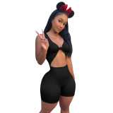 Black Sexy Hollow Out Jumpsuit Sleeveless Bodycon Women's Solid Playsuit Shorts