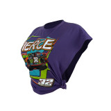 Casual Purple Cool Racing Print Bandage Hollowed Out Split Joint O Neck T-Shirts