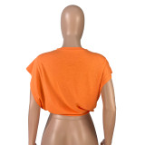 Casual Orange Cool Racing Print Bandage Hollowed Out Split Joint O Neck T-Shirts