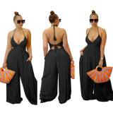 Black Sexy Suspenders Backless Bandeau Wide Leg Jumpsuits