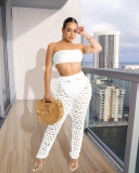 White Sexy Ripped Wrapped Top Three Piece Set