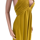 Yellowish Brown Sexy Suspenders Backless Bandeau Wide Leg Jumpsuits