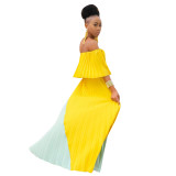 Yellow Casual Chiffon Splicing Lined Maxi Dress