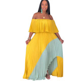 Yellow Casual Chiffon Splicing Lined Maxi Dress