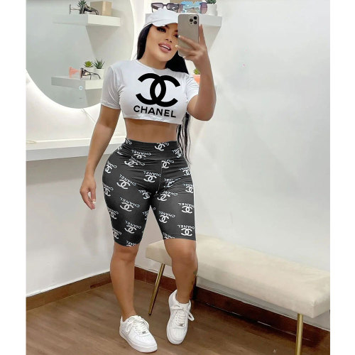 Casual Printed Crop Top and Shorts Two Piece Set