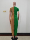Women's Dress Baggy Casual Patchwork Loose Tunic Irregular Hem Dress with Pockets
