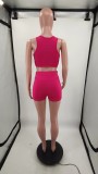 Rose Casual Two Piece Outdoor Sports Vest Crop Top and Shorts
