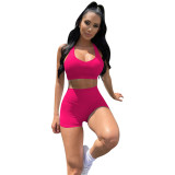 Rose Casual Two Piece Outdoor Sports Vest Crop Top and Shorts