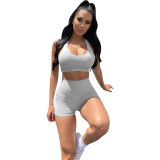 Silver Casual Two Piece Outdoor Sports Vest Crop Top and Shorts