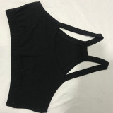 Black Solid Color Pit Tennis Vest Hakama Sports Two Piece Skirt Set