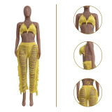 Knitted Tassel Sexy Two Piece Beach Outfits for Women Swimsuit Summer Vacation Matching Sets