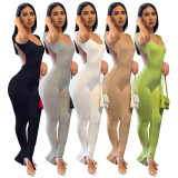 White Sexy Solid Color Backless Slit Flare Jumpsuit