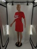 Red Casual Letter Print Short Sleeve Club Dress