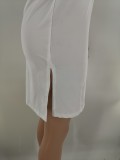 White Casual Letter Print Short Sleeve Club Dress
