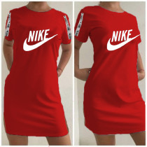 Red Casual Letter Print Short Sleeve Club Dress