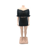 Black Plus Size Sexy Off Shoulder Mini Skirt Two Piece Sets
