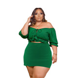 Green Plus Size Sexy Off Shoulder Mini Skirt Two Piece Sets