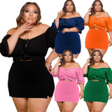 Green Plus Size Sexy Off Shoulder Mini Skirt Two Piece Sets
