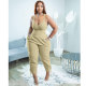 Apricot Casual Solid Split Joint Spaghetti Strap Sleeveless Jumpsuits with Back Zipper