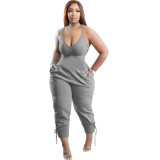 Grey Casual Solid Split Joint Spaghetti Strap Sleeveless Jumpsuits with Back Zipper