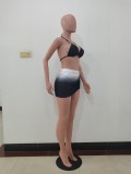 Black Sexy Gradient Bikini Set Halter Three Piece Swimsuit Set